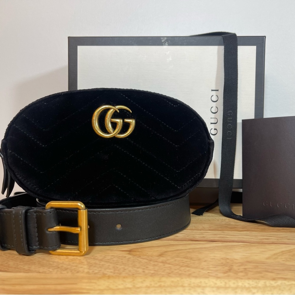 Authentic GUCCI GG Marmont Matelasse Velvet Belt Bag NEW 65 EU • 26 US